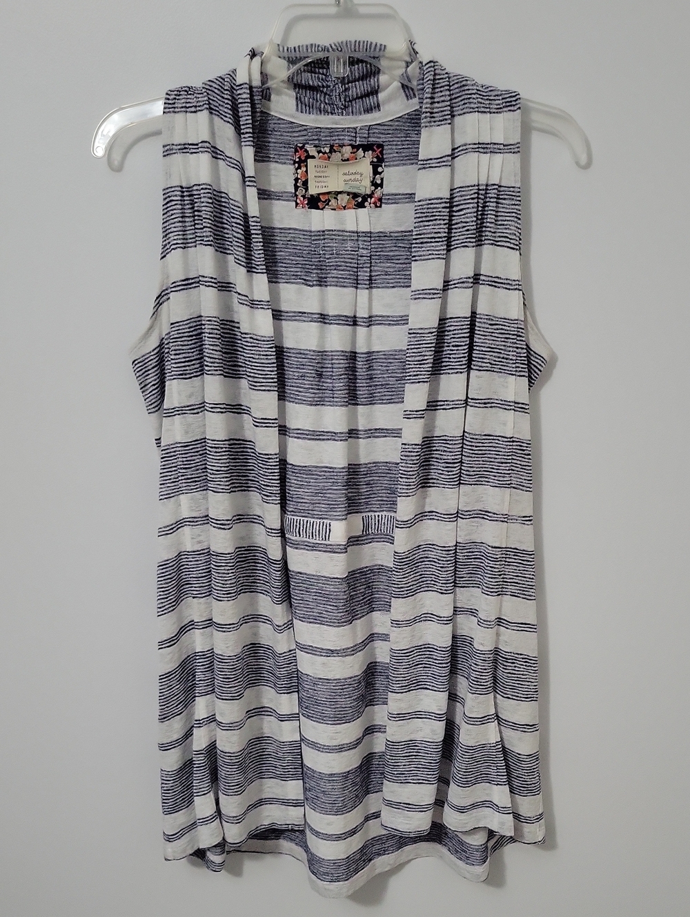 Saturday Sunday Navy & White Sleeveless Cardigan Vest, Size X-Small
